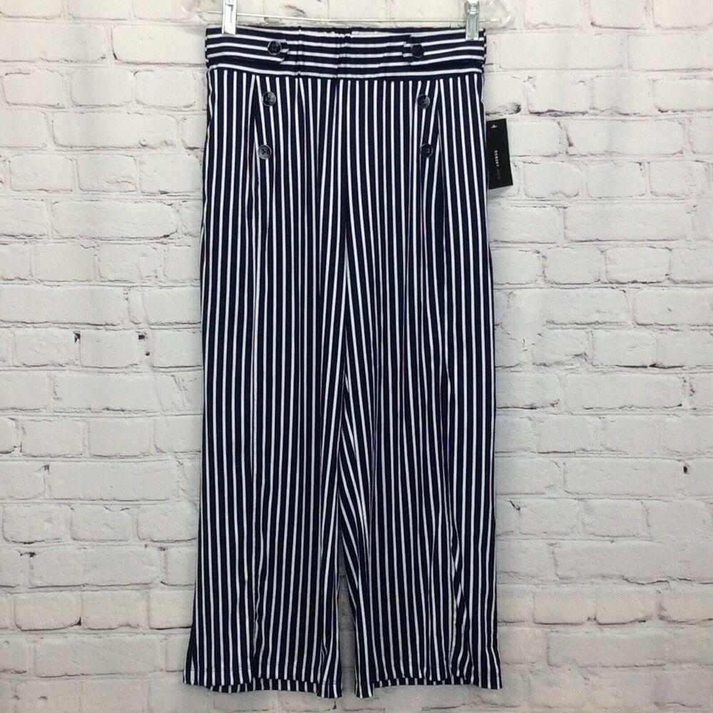 Robert Louis Pants Women’s Sz S Sailorcore Wide Leg Navy White Nautical Striped